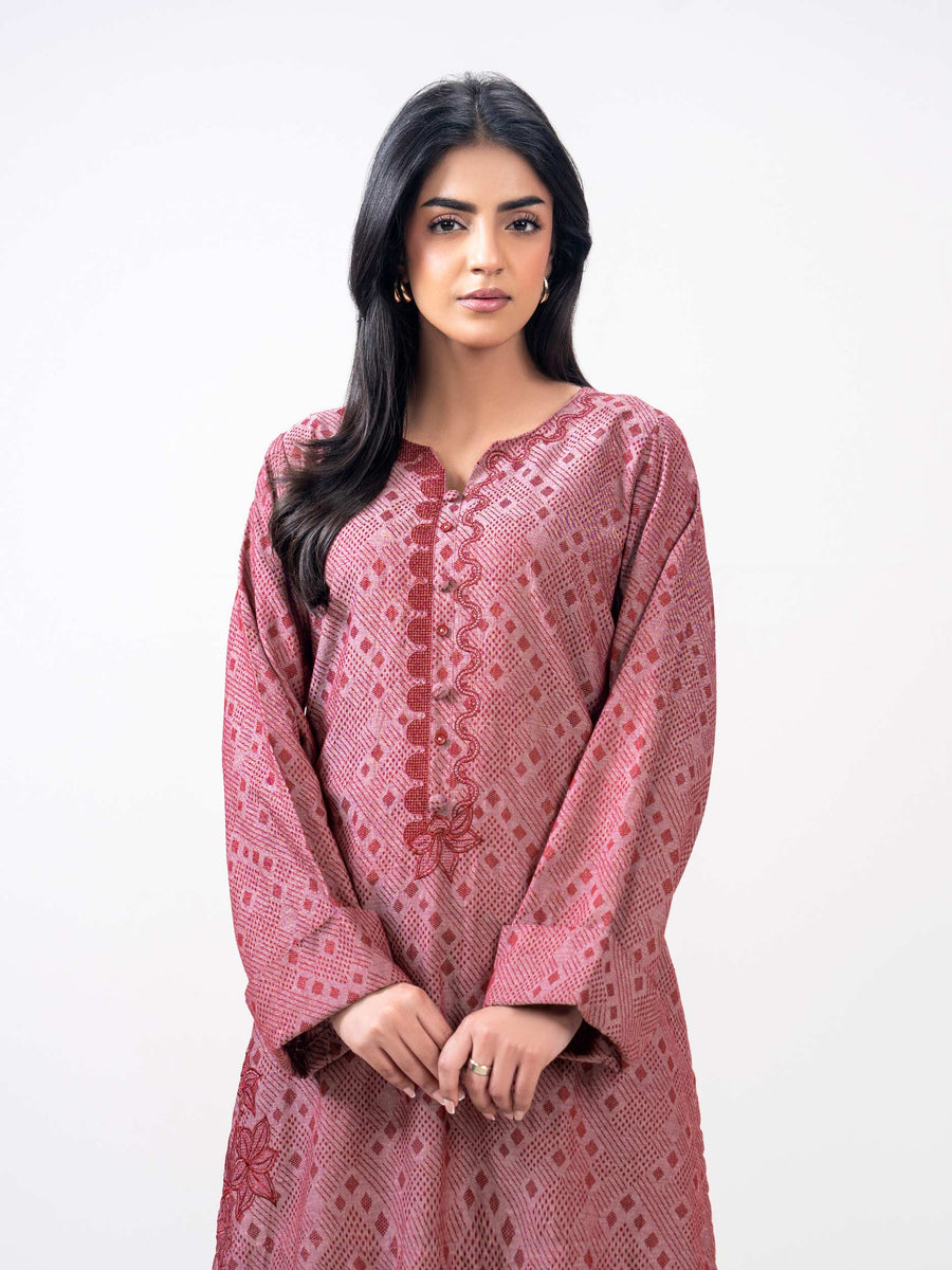 2 Piece Jacquard Yarn Dyed Suit- Embroidered (Pret) - Pehnaawaa