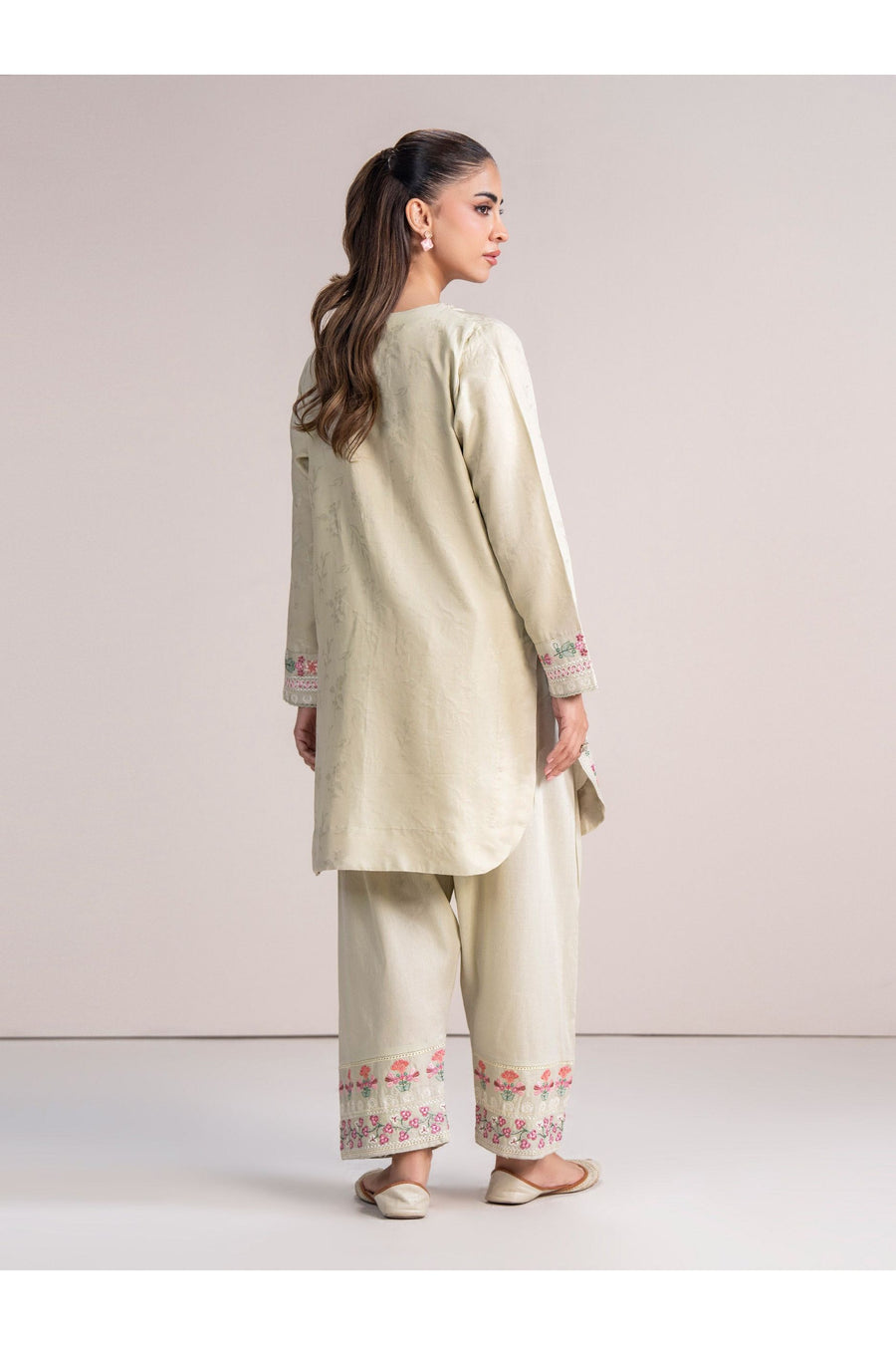 Ivory Jacquard 2-Piece Salwar Kameez | Resham Floral Embroidery