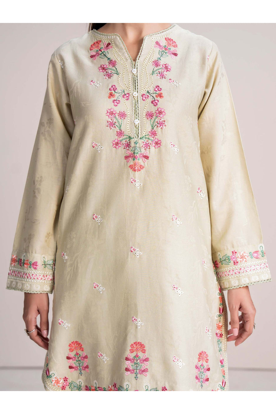 Ivory Jacquard 2-Piece Salwar Kameez | Resham Floral Embroidery