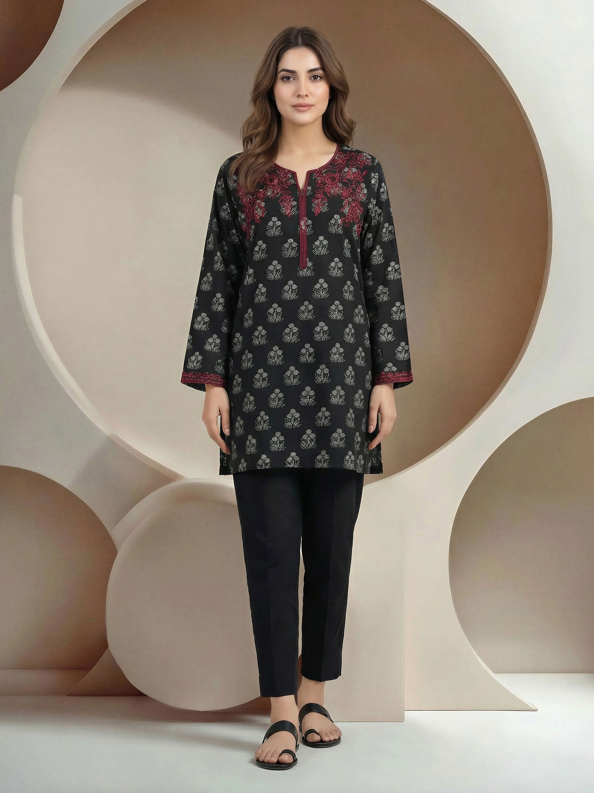 Viscose Slub Kurti- Embroidered (Pret)