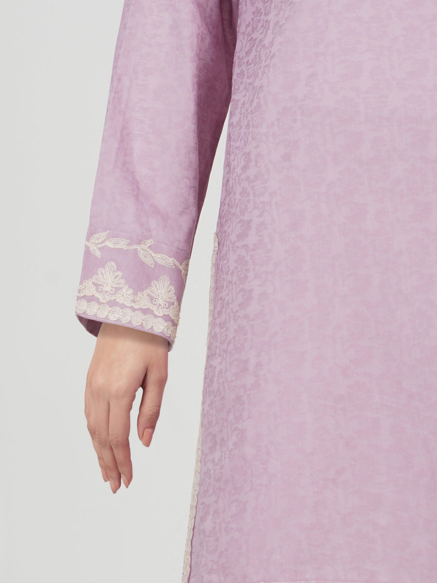 Self Jacquard Kurti- Embroidered (Pret) - Pehnaawaa