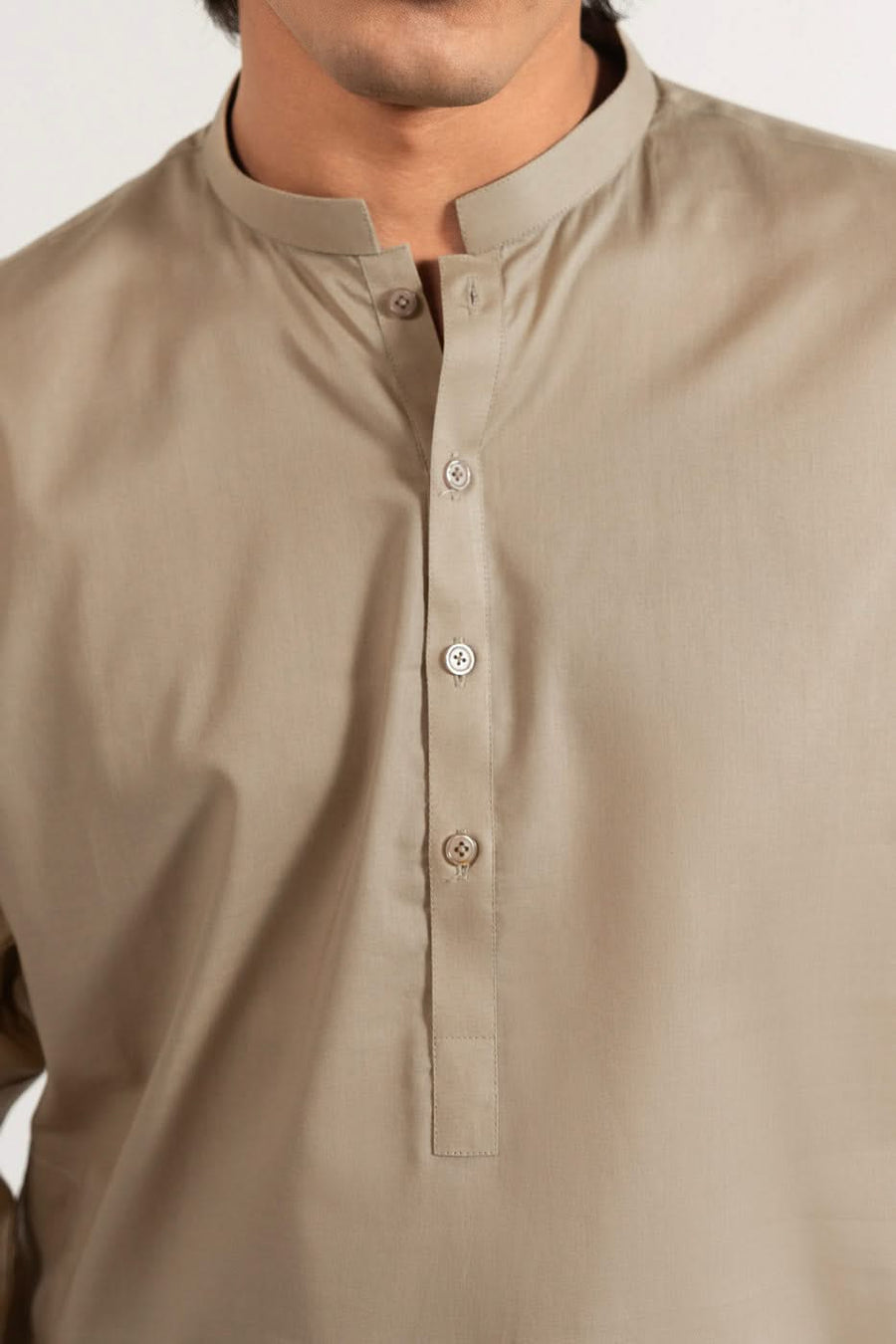 Beige Silk-Cotton Kurta | Band Collar Minimalist Cut