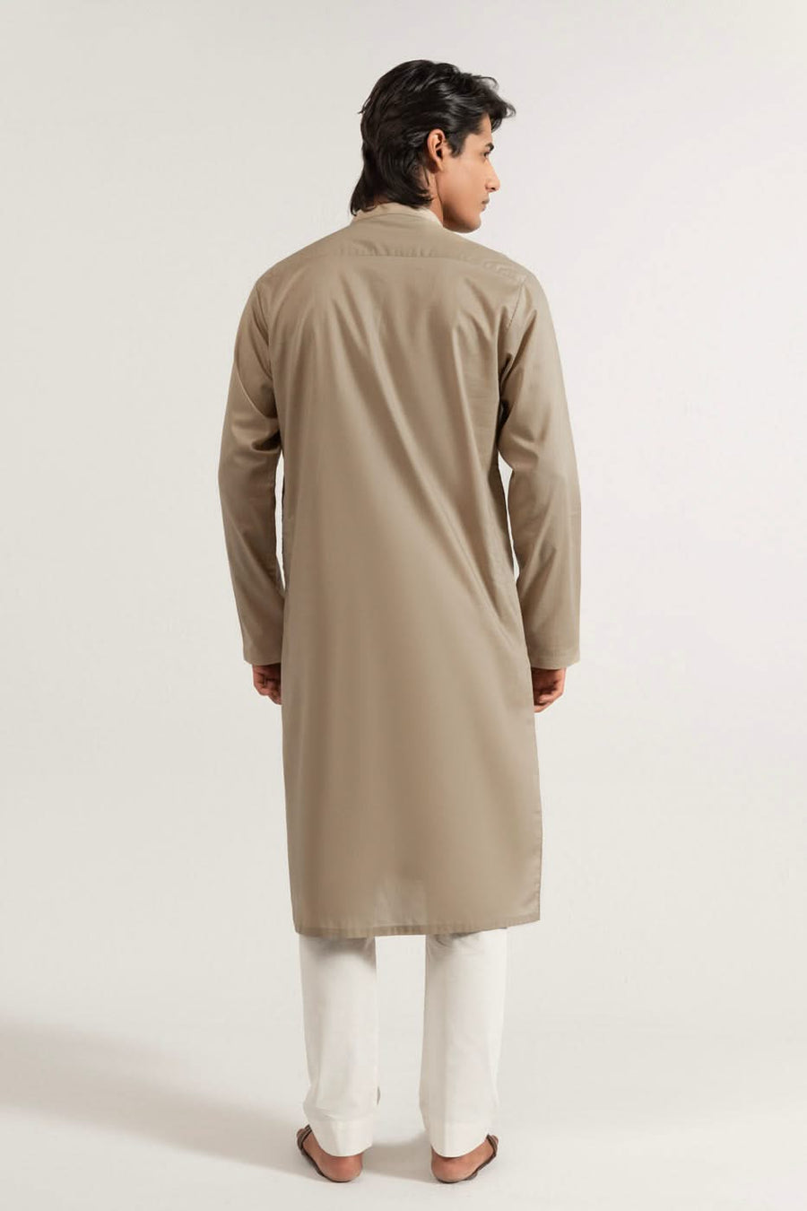 Beige Silk-Cotton Kurta | Band Collar Minimalist Cut