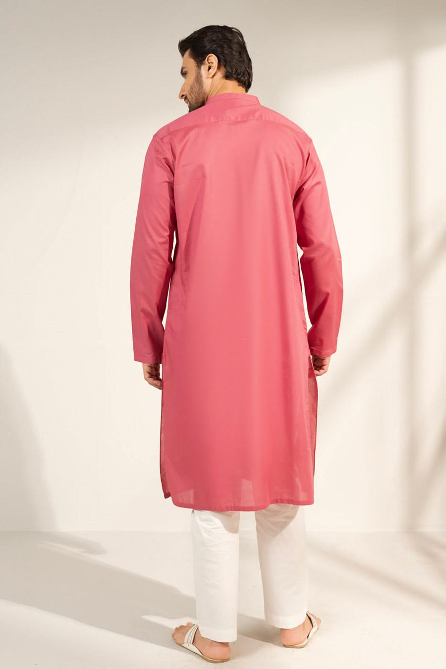Tea Pink Organic Cotton Kurta | Slim Band Collar
