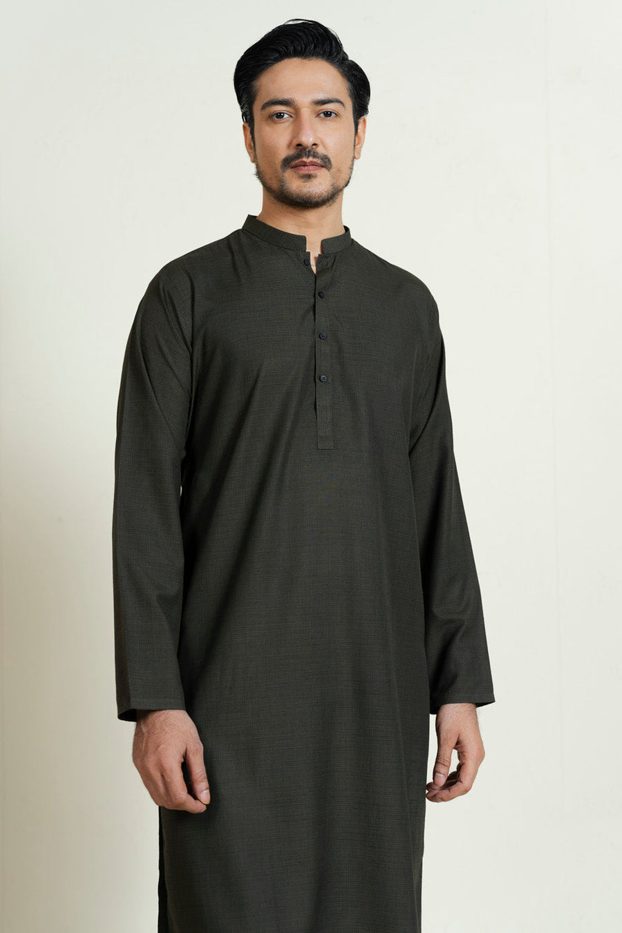 Charcoal Silk-Blend 2-Piece Kurta | Band Collar