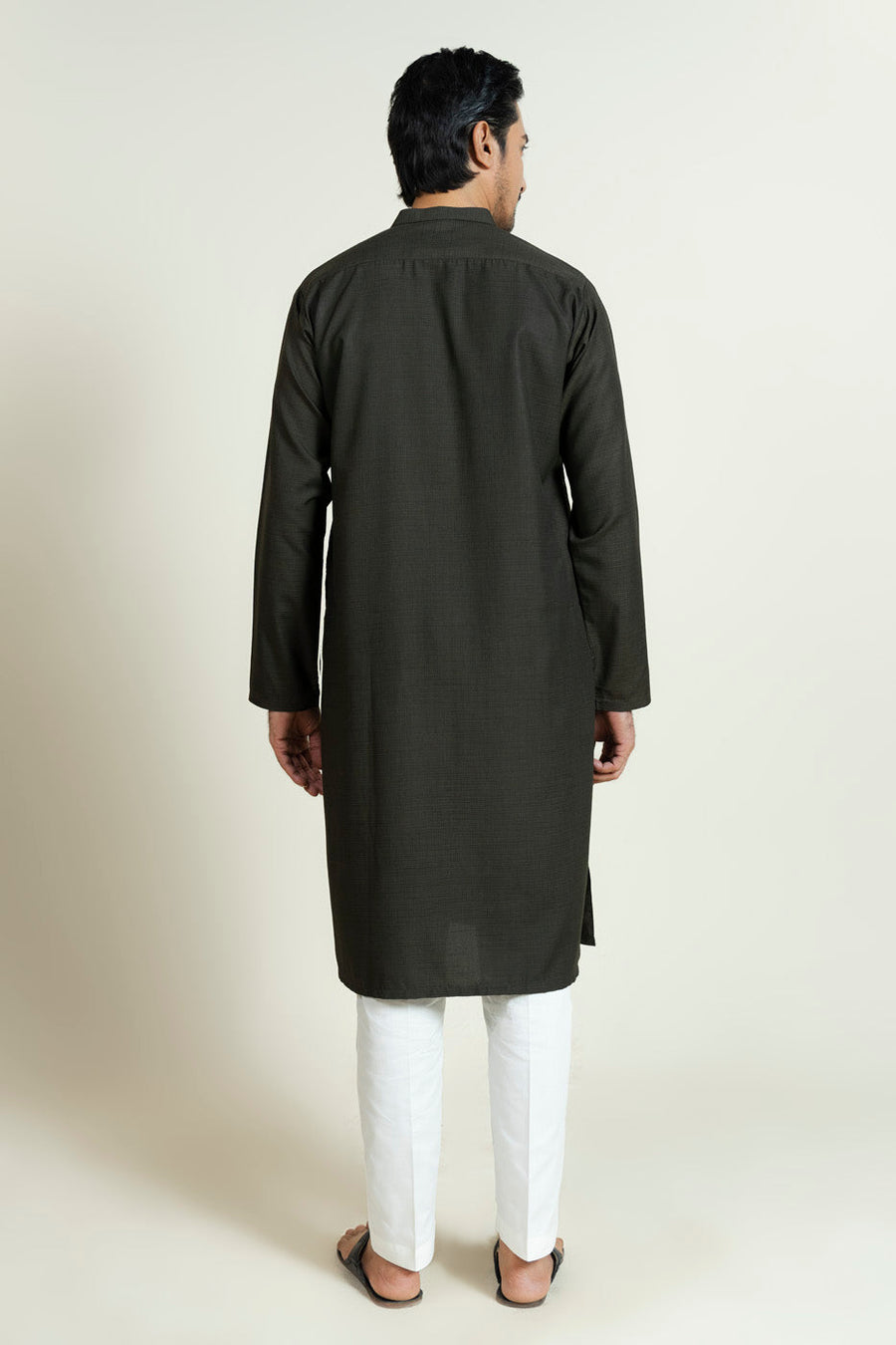 Charcoal Silk-Blend 2-Piece Kurta | Band Collar