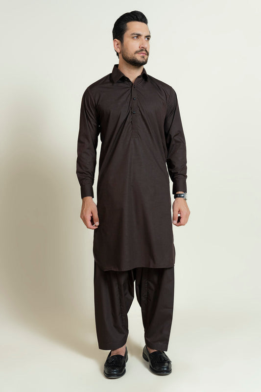 Chocolate Brown Silk Blend 2-Piece Kurta | Handloom Weave
