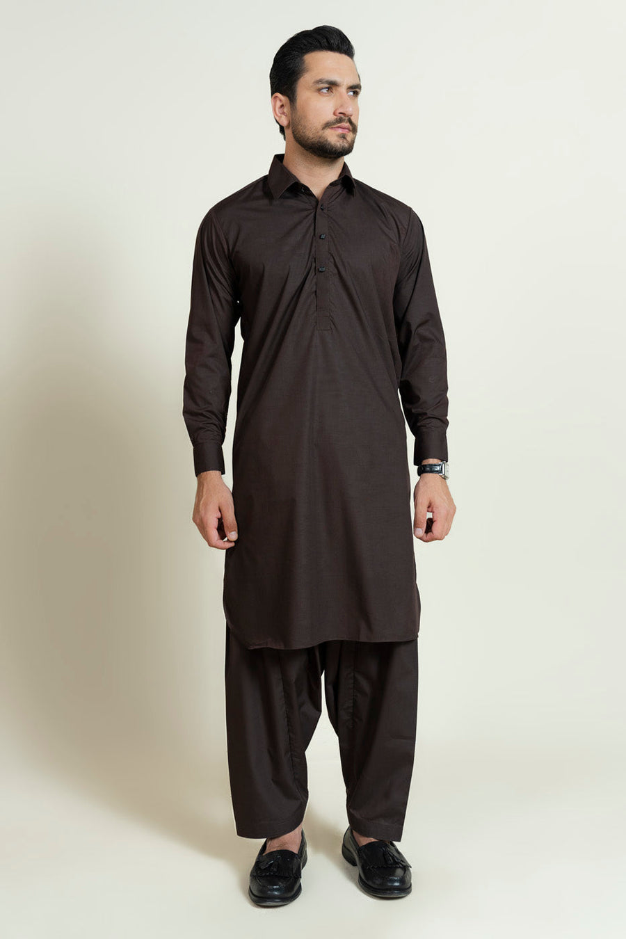 Chocolate Brown Silk Blend 2-Piece Kurta | Handloom Weave