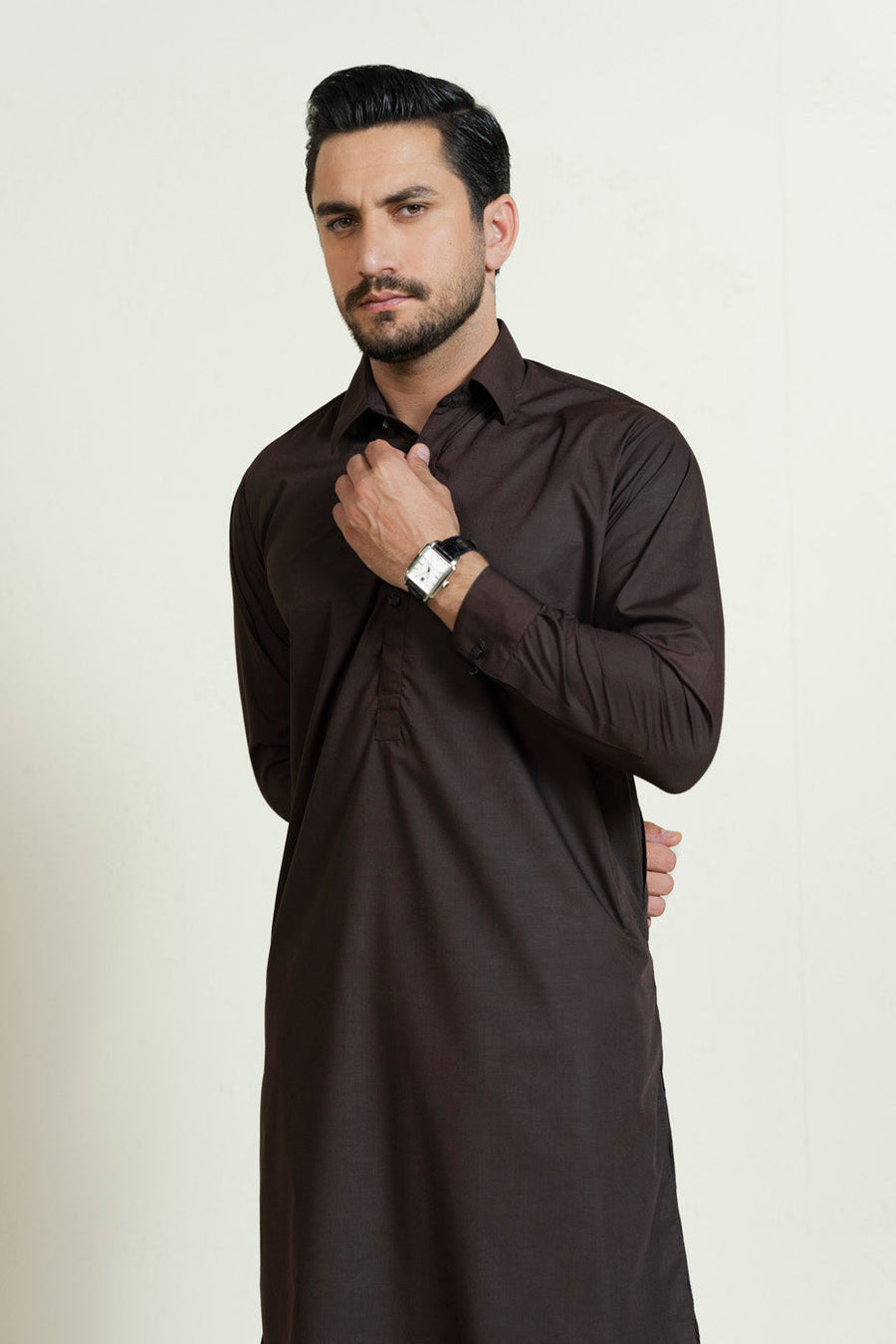 Chocolate Brown Silk Blend 2-Piece Kurta | Handloom Weave