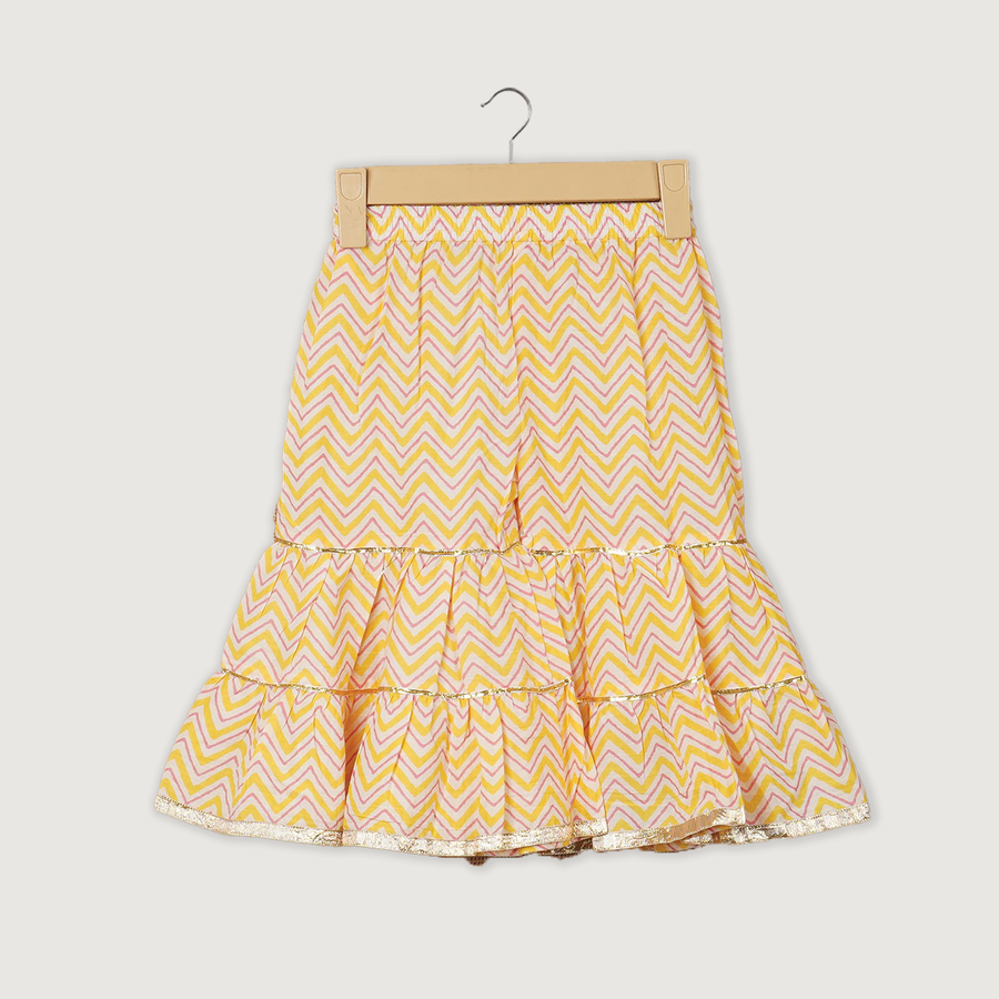 Girls Yellow Floral Kurti with Leheriya Sharara and Dupatta (3 Piece)