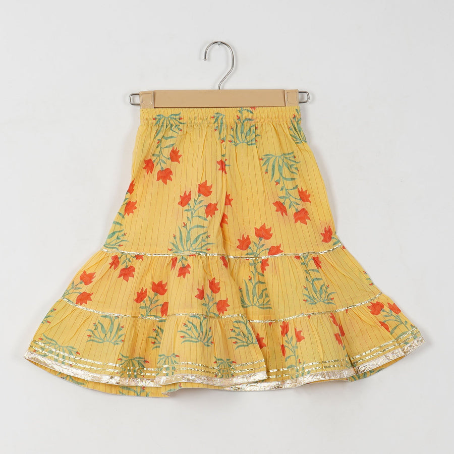 Girls Yellow Floral Yoke Kurti with Floral Sharara and Dupatta (3 Piece)