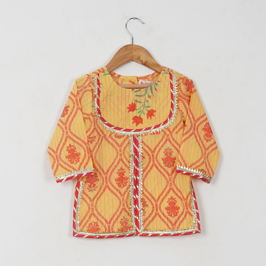 Girls Yellow Floral Yoke Kurti with Floral Sharara and Dupatta (3 Piece)
