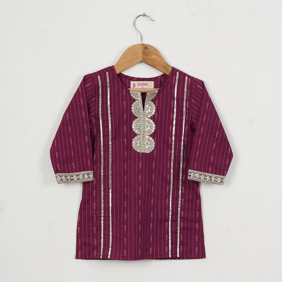 Girls Purple Kurti with Multicolor Floral Sharara and Dupatta (3 Piece)