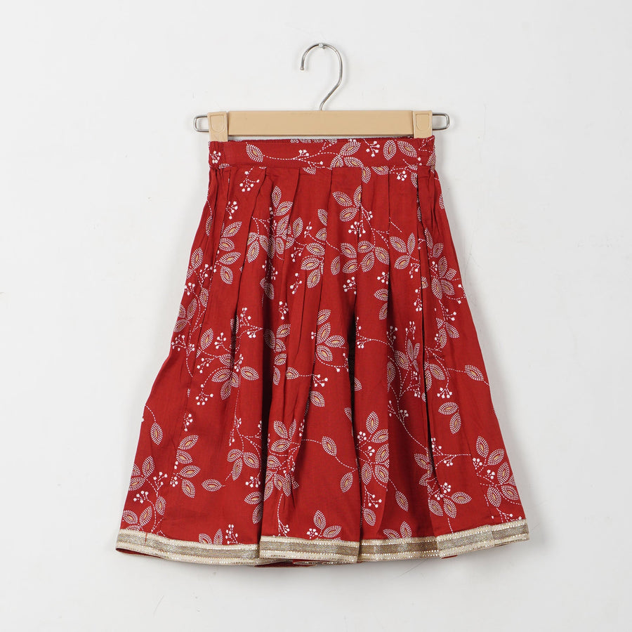 Girls Rust Rayon Floral Lehenga with Top and Dupatta (3 Piece)
