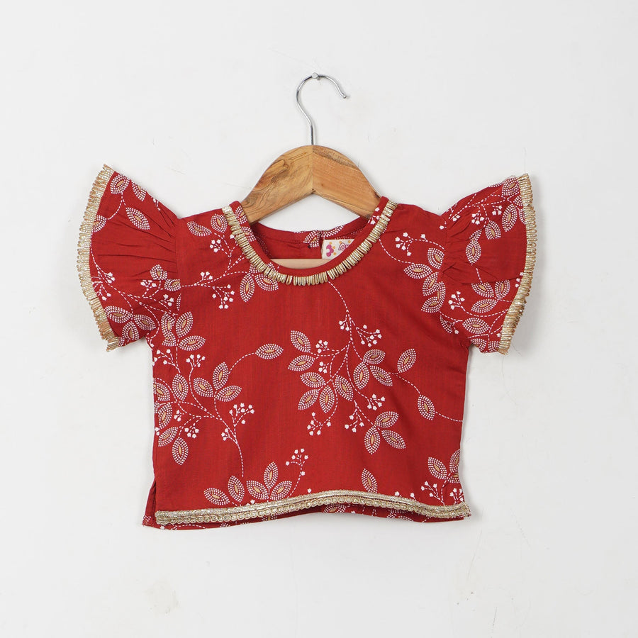 Girls Rust Rayon Floral Lehenga with Top and Dupatta (3 Piece)