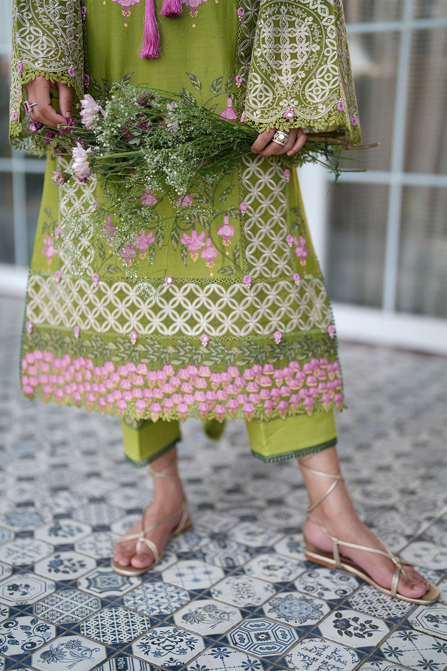 Lime Zest – Premium Embroidered Lime Green & Magenta 3-Piece Festive Lawn Suit - Pehnaawaa