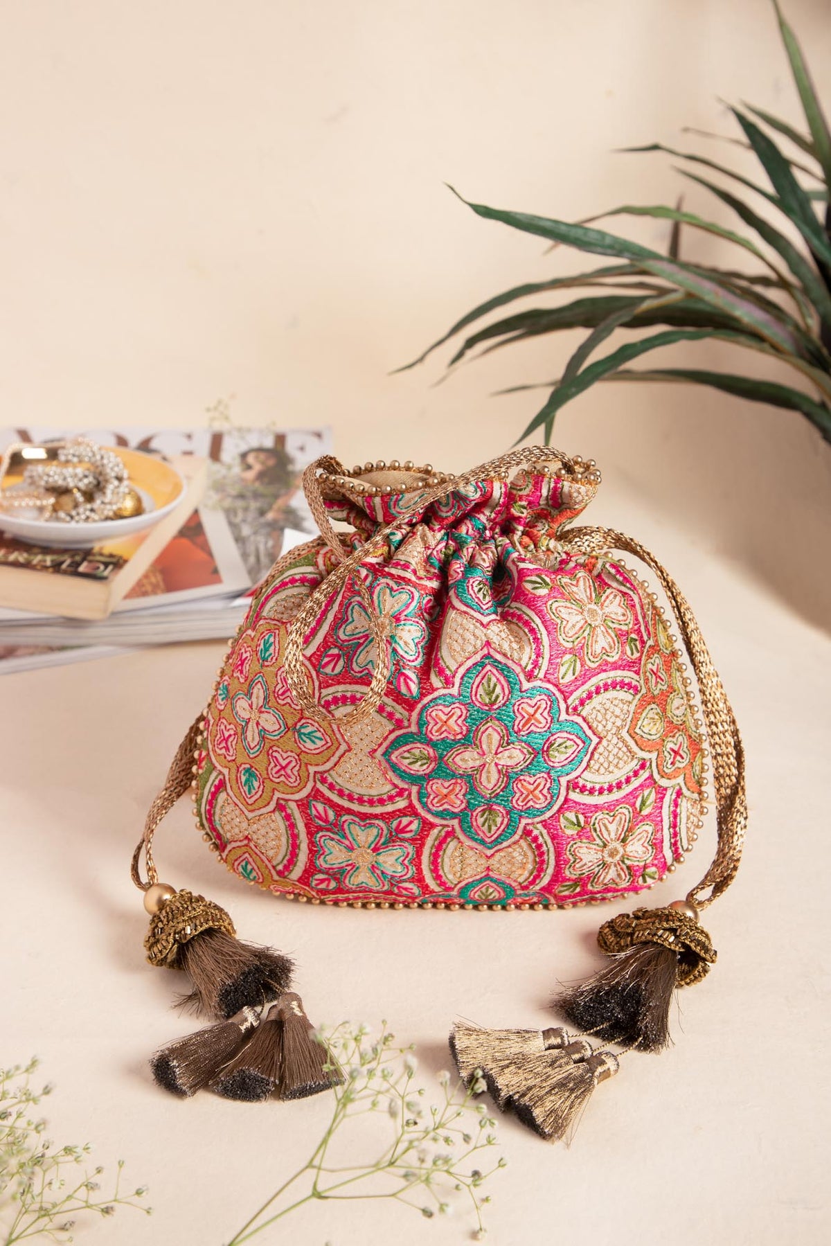 Embroidered Silk Potli Bag