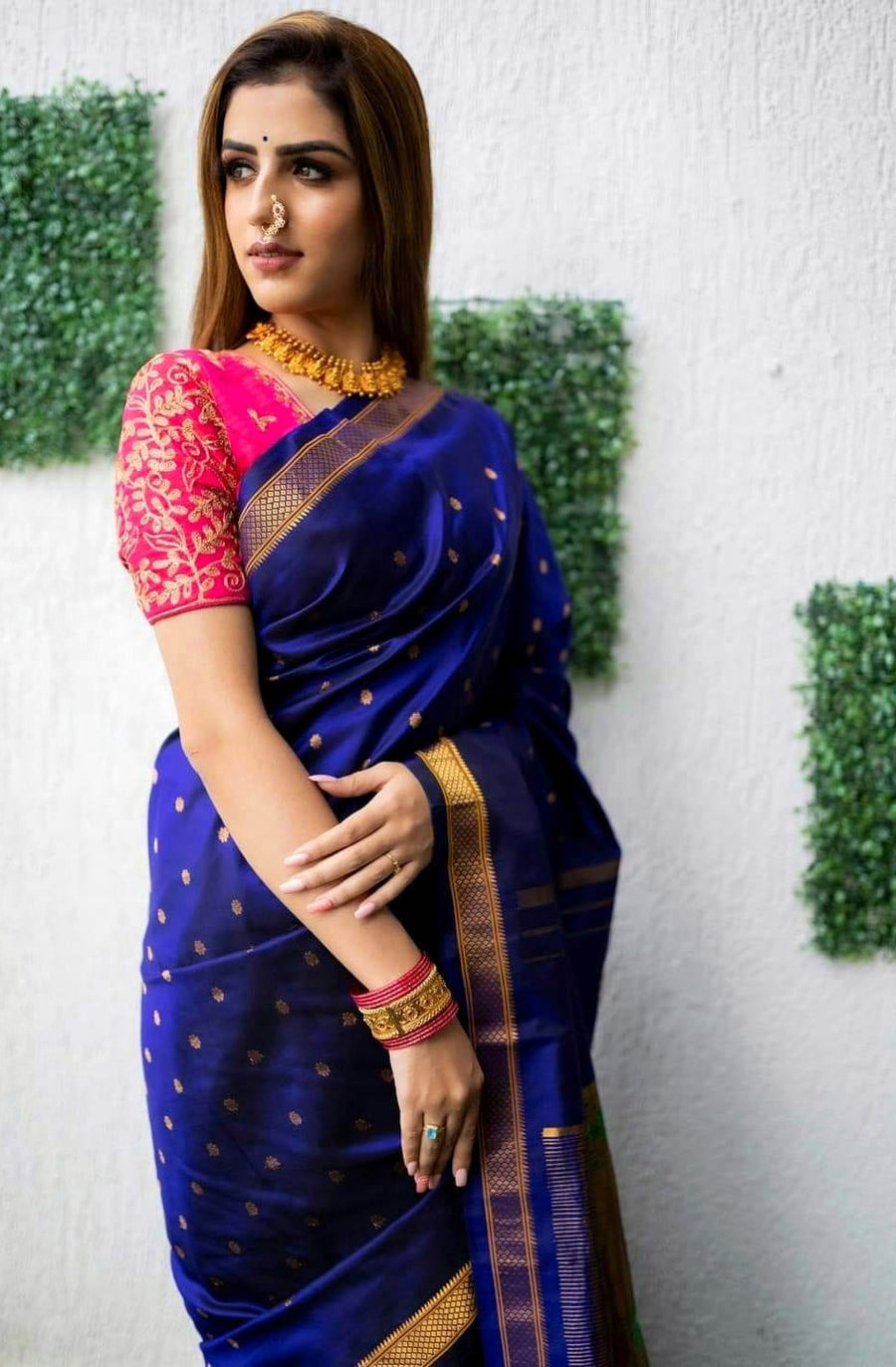 Designer Royal Blue Paithani Silk Saree With Flameboyant Blouse Piece - Pehnaawaa
