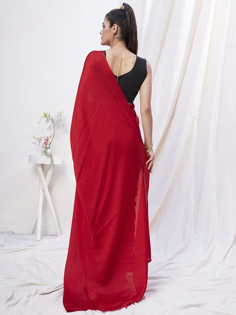Admiral Red Pre-Stitched Blended Silk Saree
