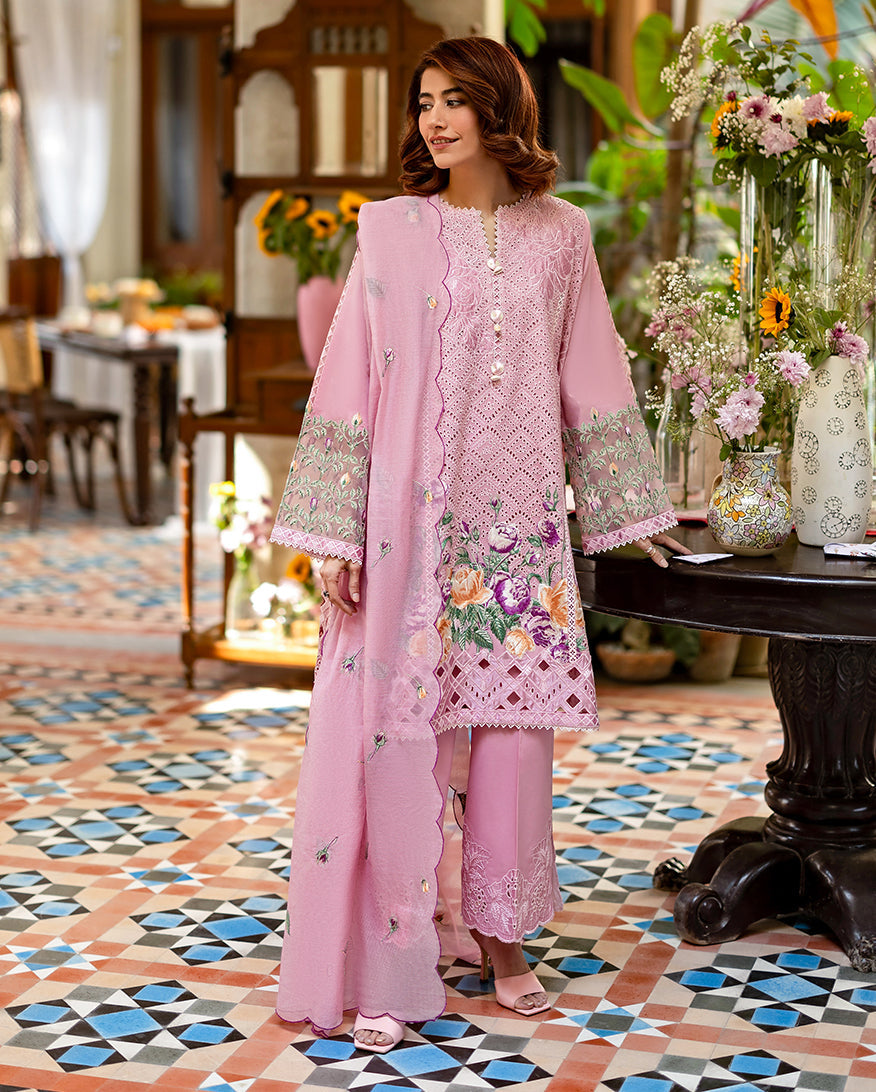 Elegant Pink Embroidered Lawn Set