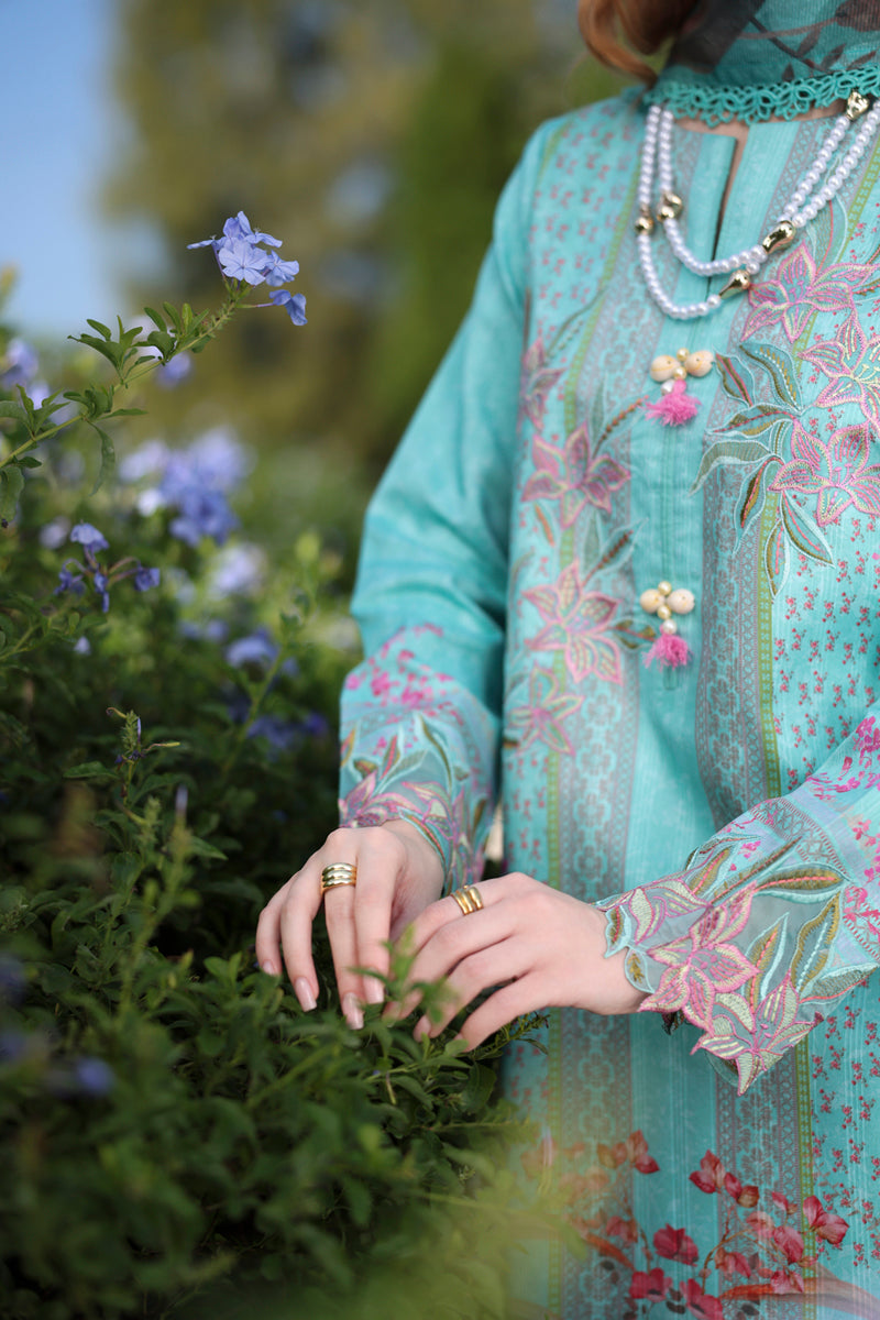 Aster Aqua Printed Lawn Suit with Voil Dupatta
