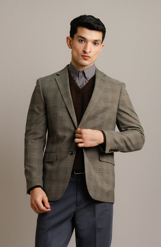 ABLAZE BLAZER - DARK BROWN CHECKERED