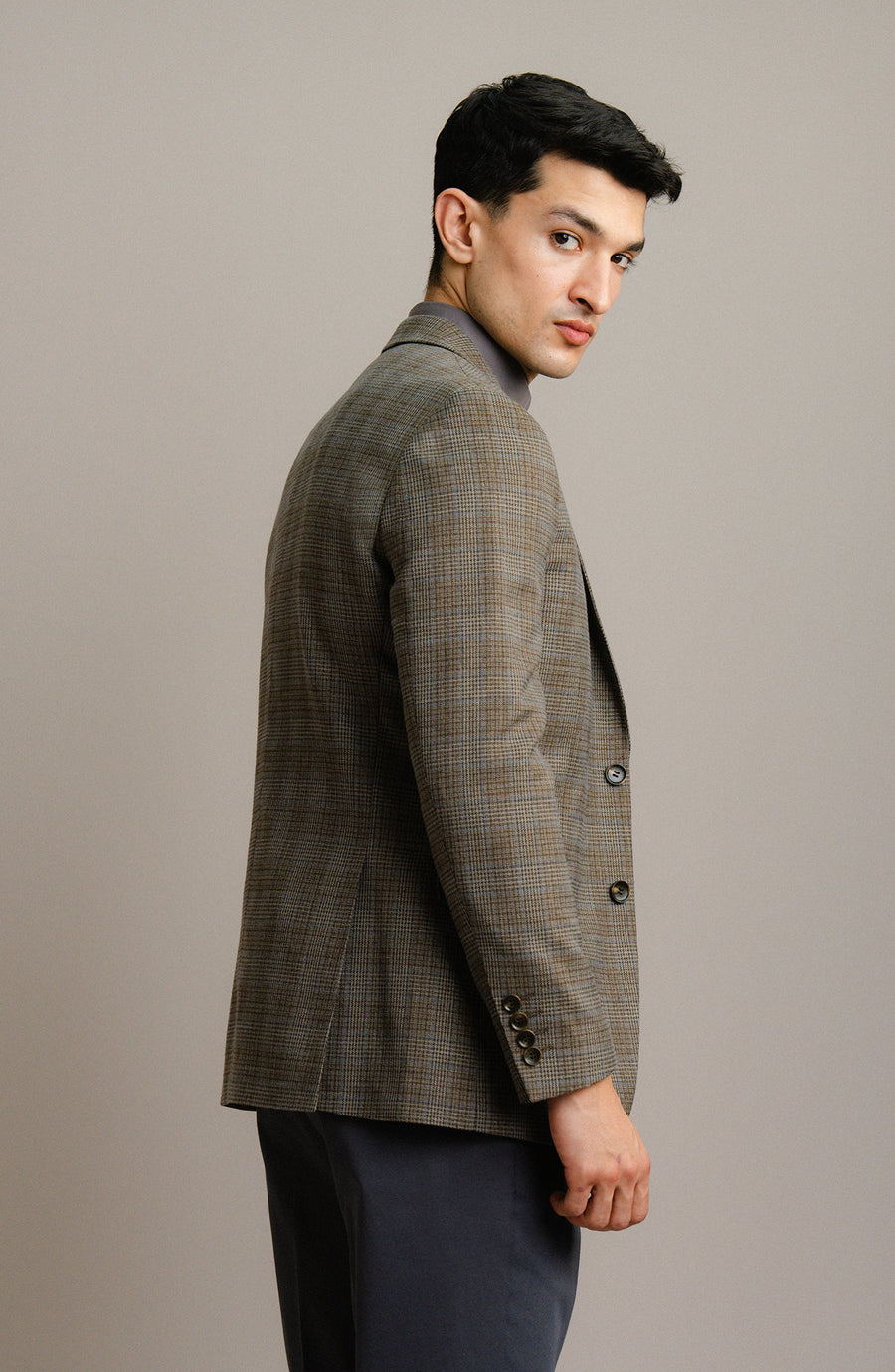 ABLAZE BLAZER - DARK BROWN CHECKERED