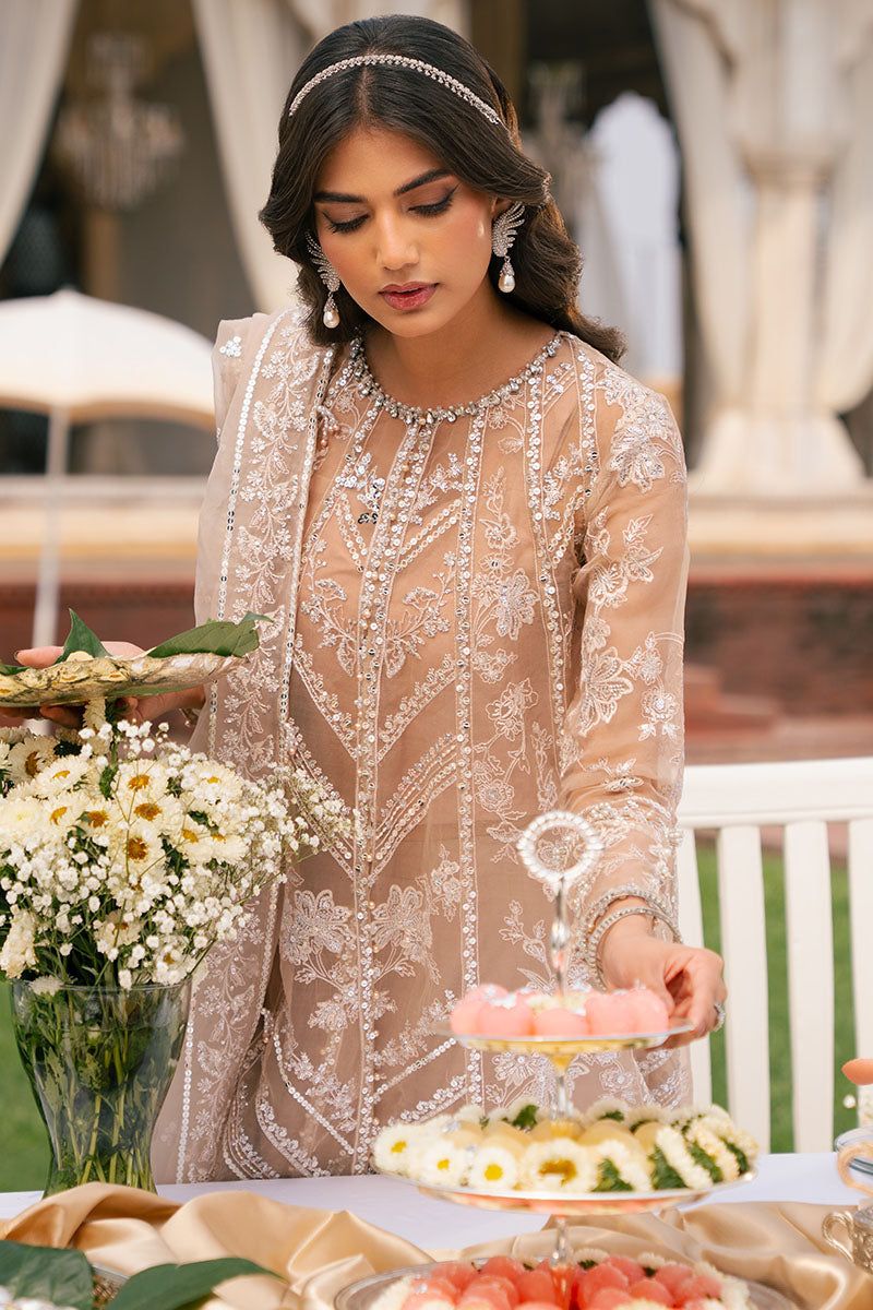 BRONZE BLAZE-3PC ORGANZA EMBROIDERED PRET - Pehnaawaa