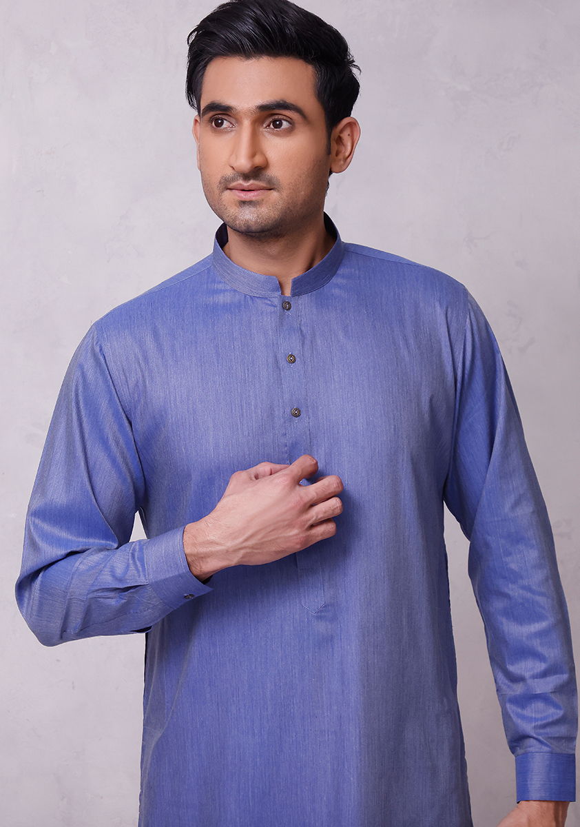 Basic Poly Viscose Star Sapphire Slim Fit Kurta