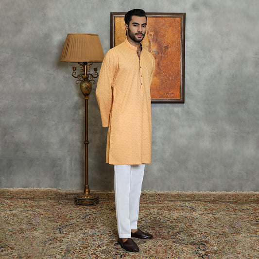 Basic Cotton Peach Slim Fit Kurta