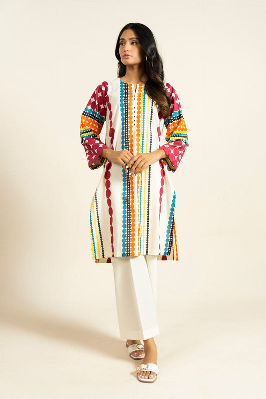 Ivory Cambric 2-Piece Kurti Set | Geometric Dot Print