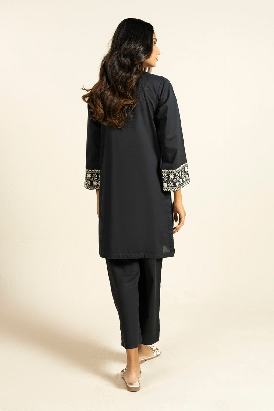 Midnight Cambric 2-Piece Suit | Floral Resham Embroidery