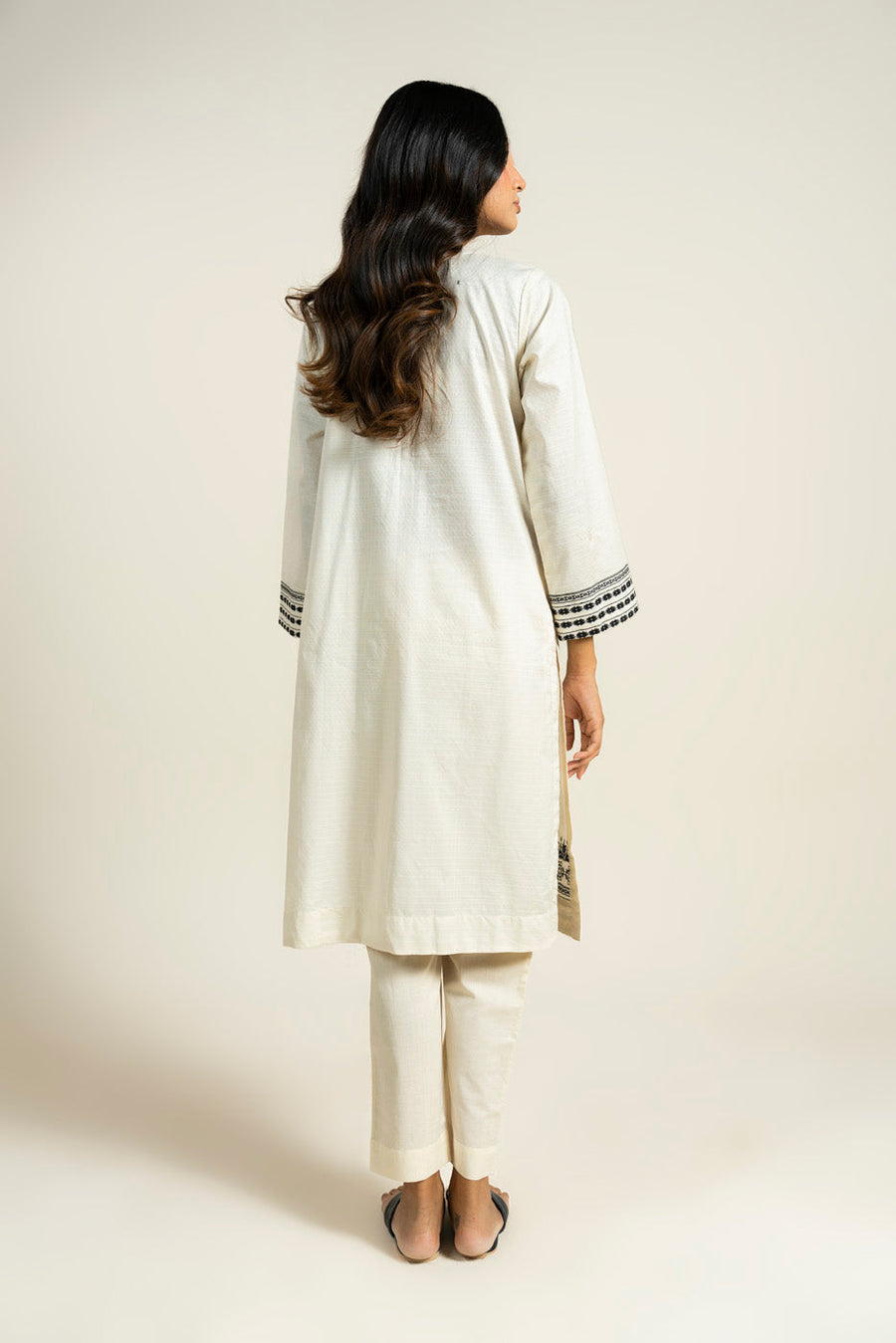 Ivory Dobby 2-Piece Salwar Kameez | Schiffli Border
