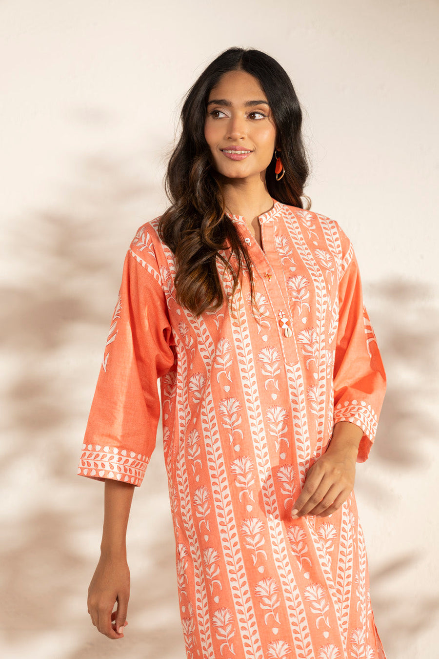 Coral Irish Linen 2-Piece Salwar Kameez | Resham Embroidery