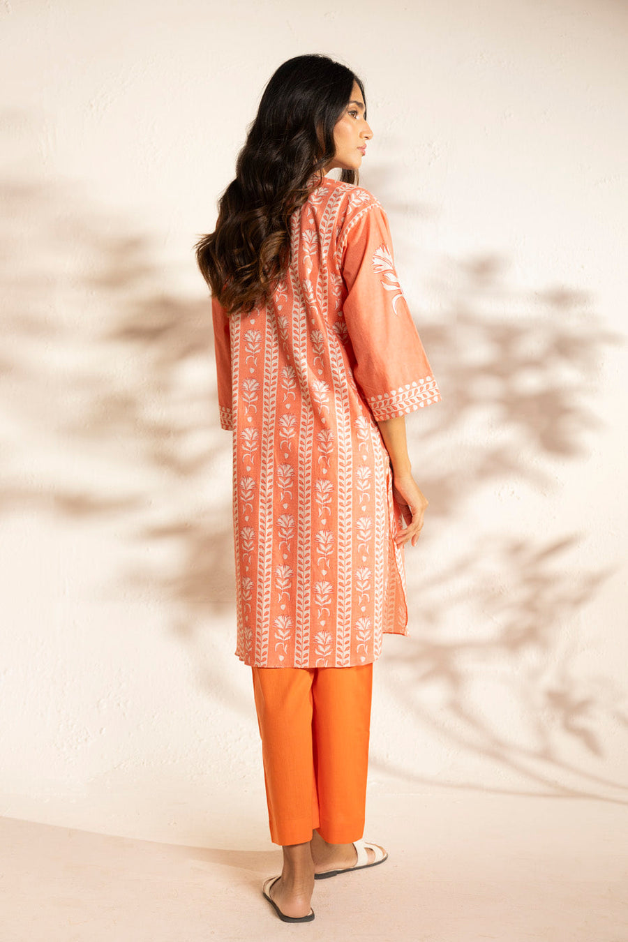 Coral Irish Linen 2-Piece Salwar Kameez | Resham Embroidery