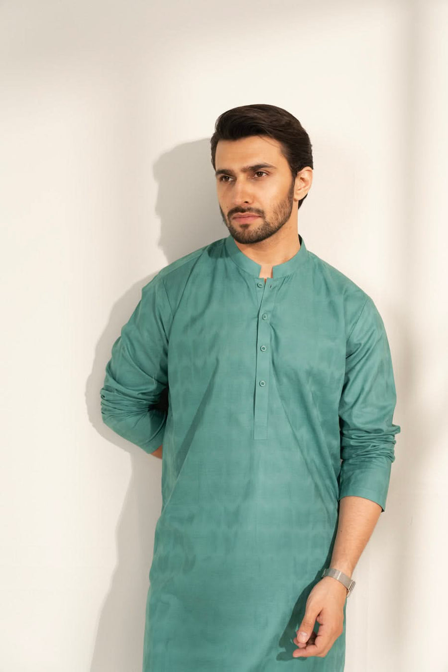 Sage Linen 2-Piece Kurta Set | Band Collar Minimalist