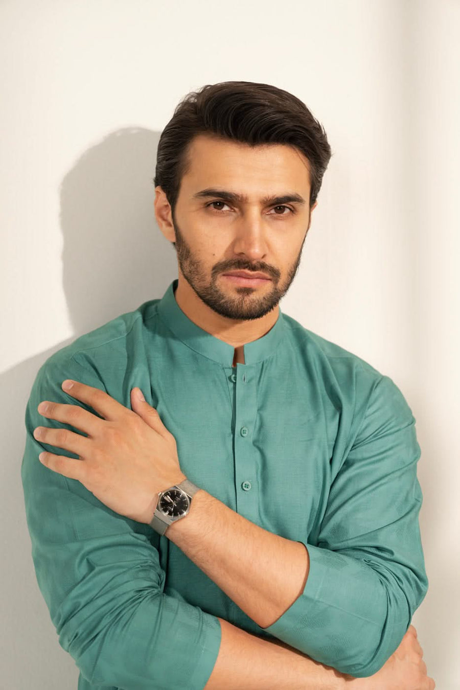 Sage Linen 2-Piece Kurta Set | Band Collar Minimalist