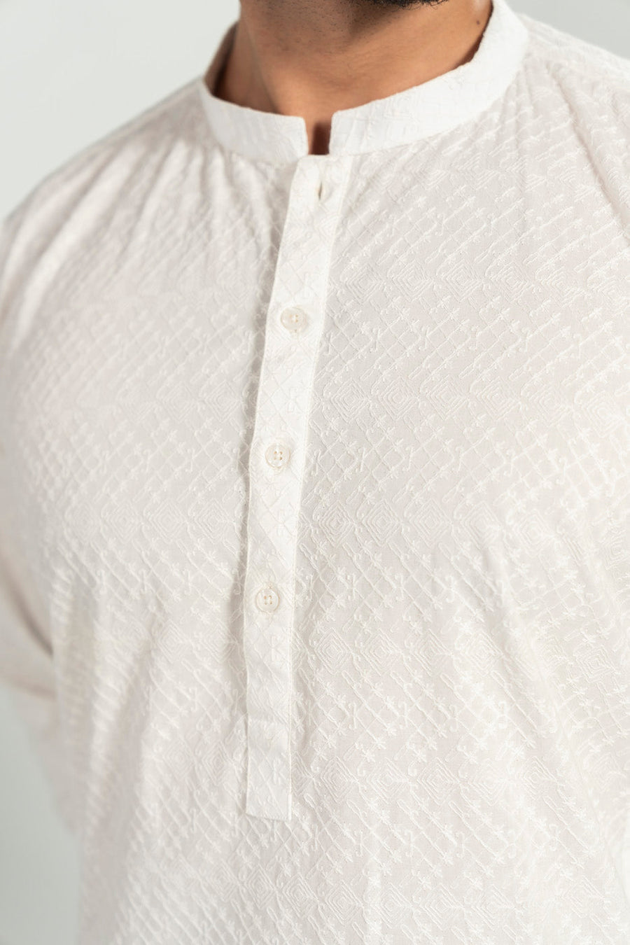 Ivory Blended Fabric 2-Piece Kurta | Minimalist Bend Collar