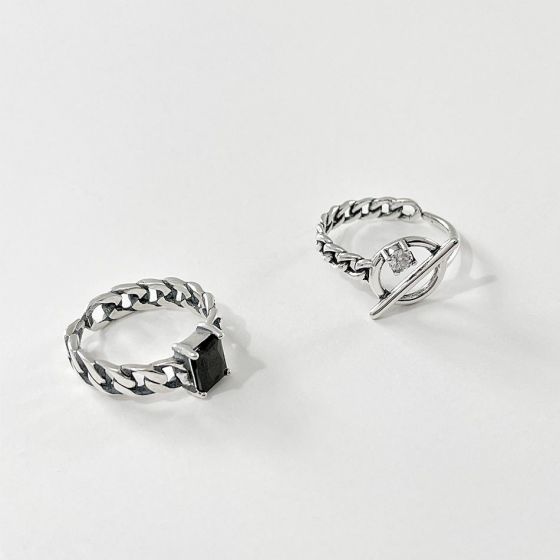 Vintage Geometry Created Agate OT 925 Sterling Silver Adjustable Ring