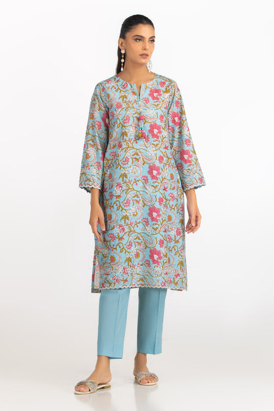 Blue Floral Embroidered Summer Co-Ord Set - Pehnaawaa