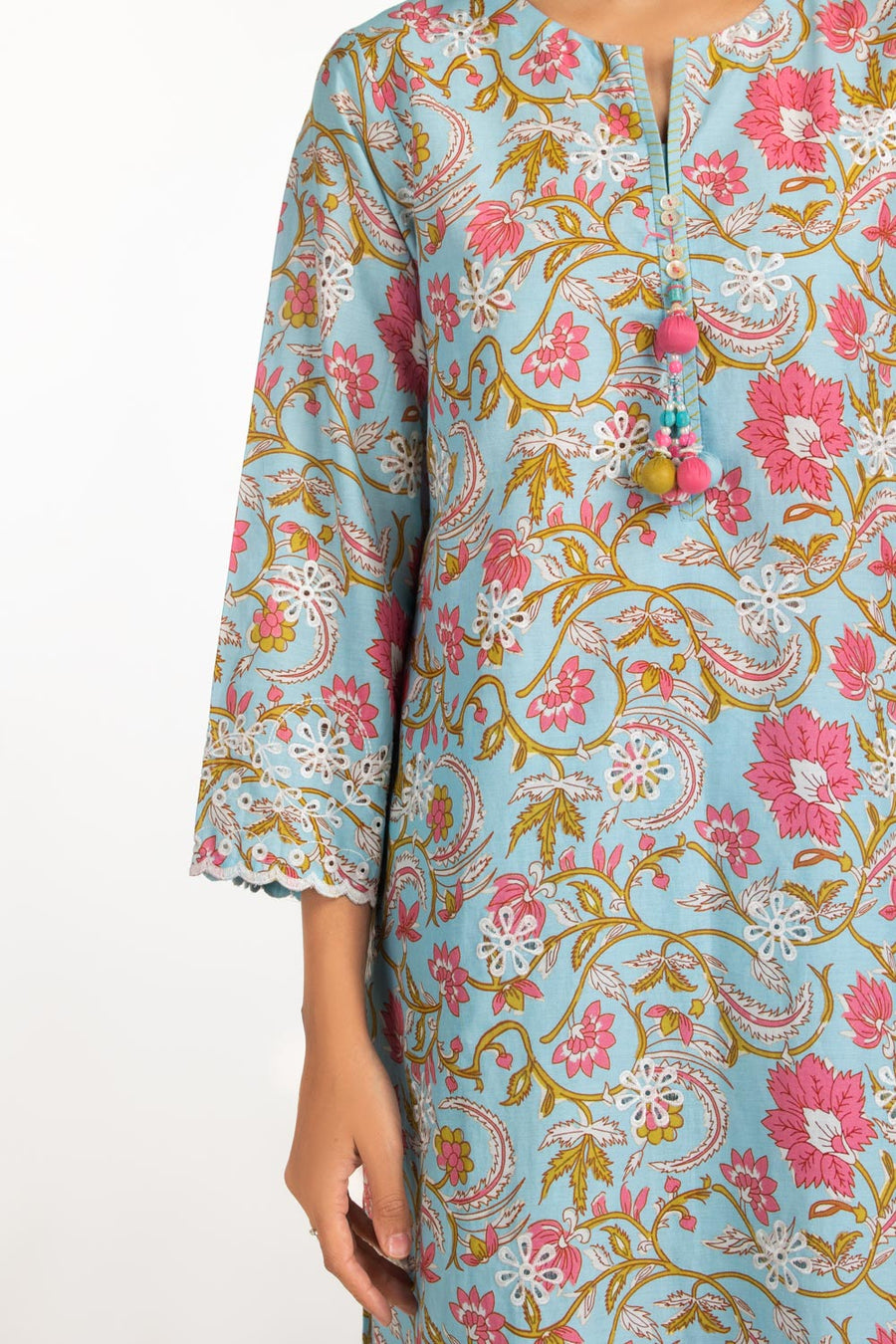 Blue Floral Embroidered Summer Co-Ord Set - Pehnaawaa