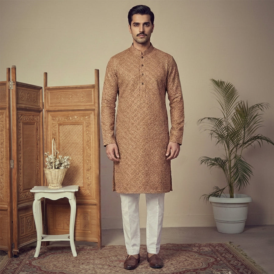Cotton Brown Slim Fit Kurta
