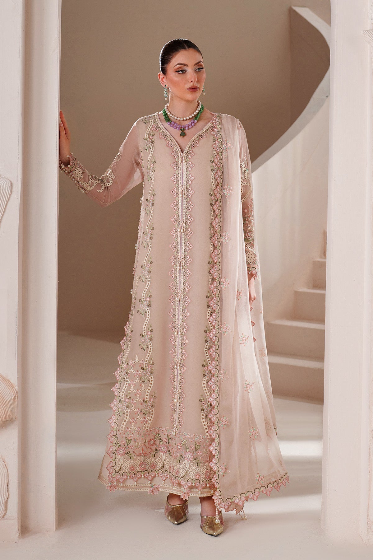 Blush Quartz – Embroidered Bamber Chiffon 3-Piece Luxury Formal Suit