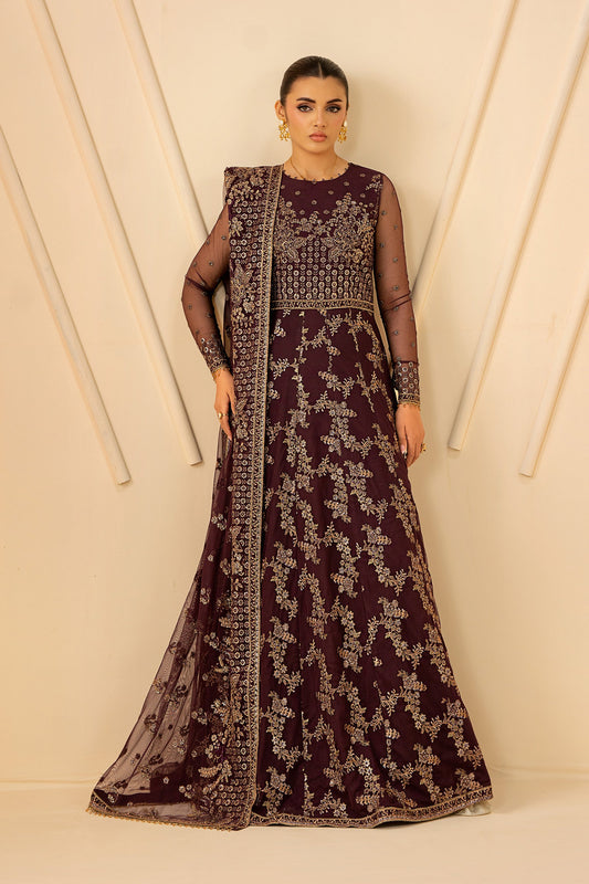 Deep Maroon Sequins Embroidered Net Anarkali Suit with Matching Dupatta