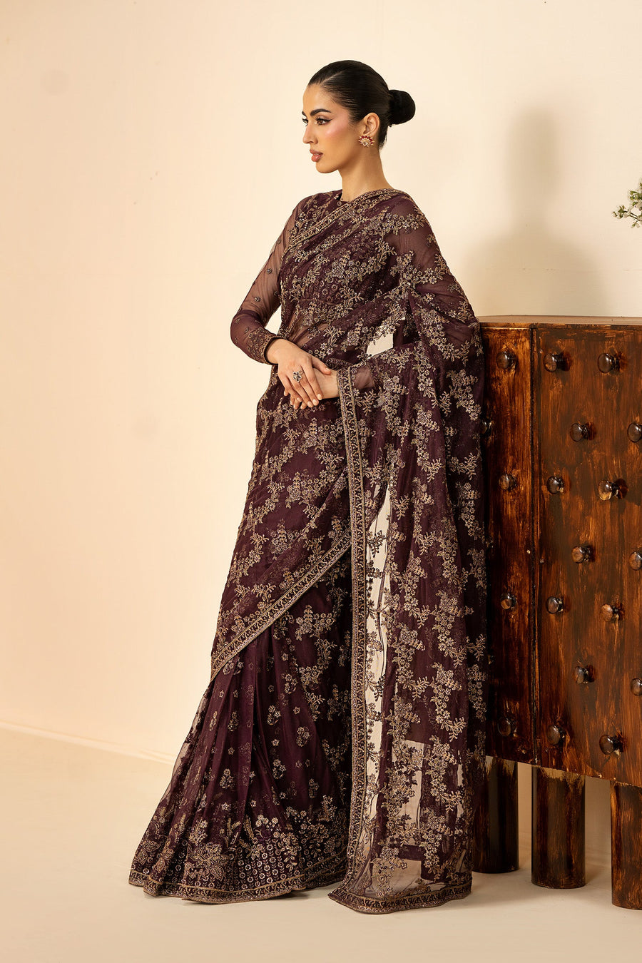 Deep Maroon Sequins Embroidered Net Anarkali Suit with Matching Dupatta