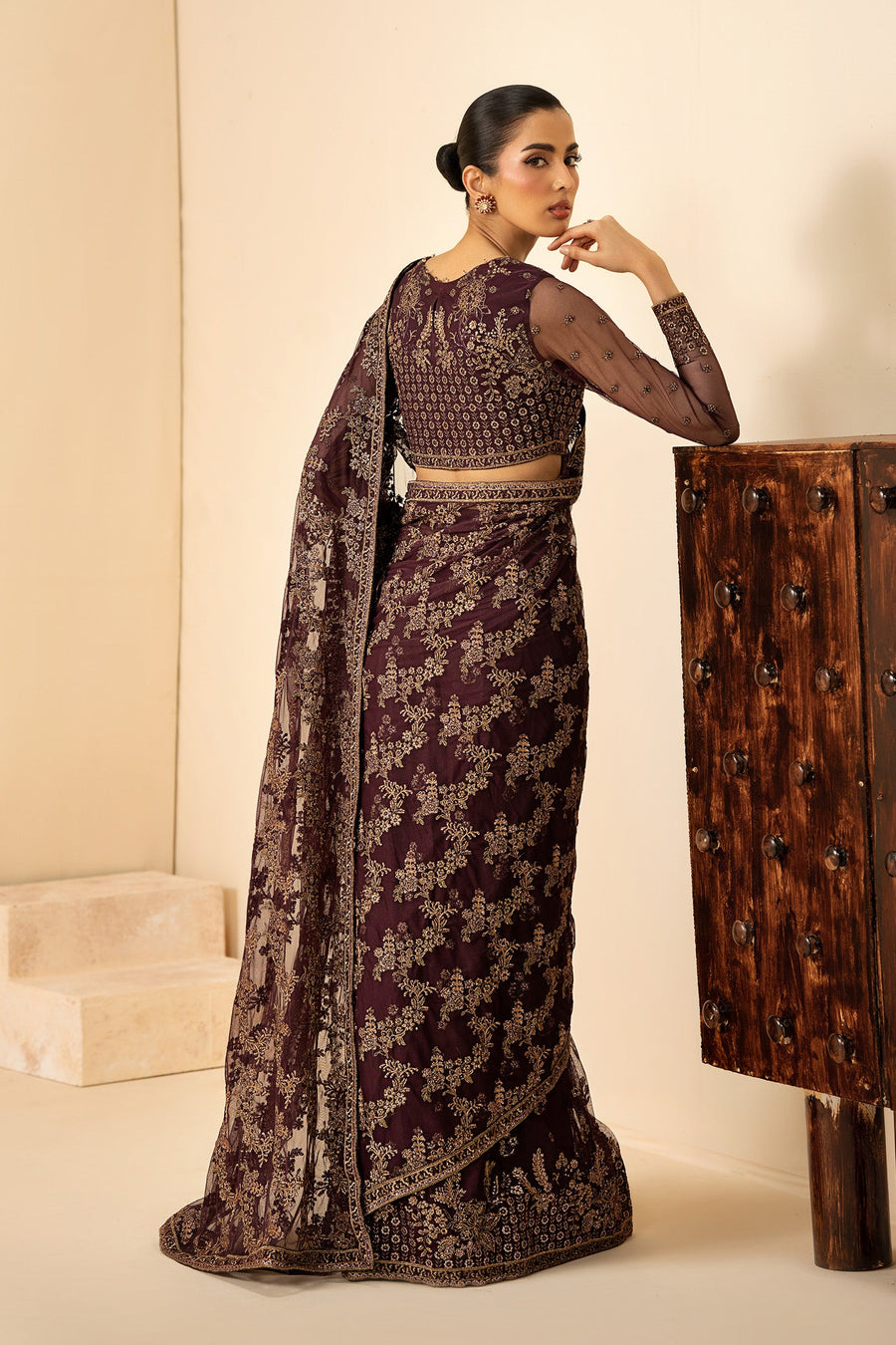 Deep Maroon Sequins Embroidered Net Anarkali Suit with Matching Dupatta