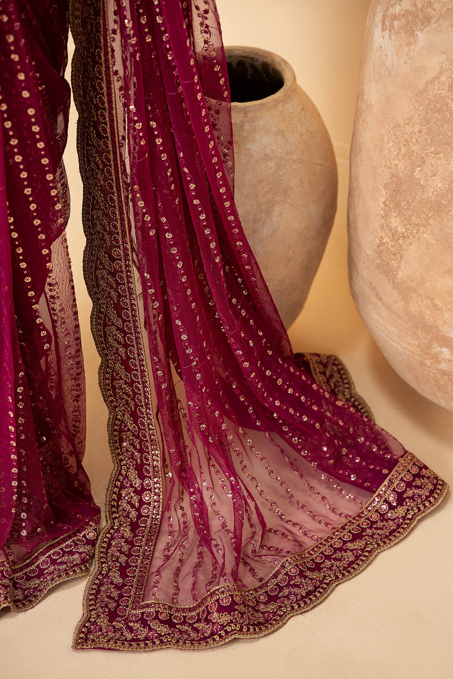 Magenta Sequins Embroidered Net Anarkali Suit with Matching Dupatta