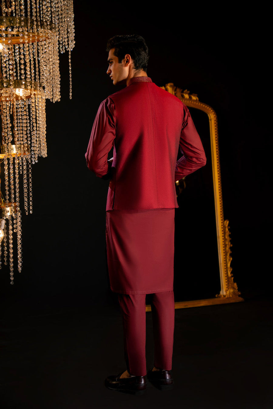 Burgundy Raw Silk 2-Piece Kurta | Zardosi Paisley