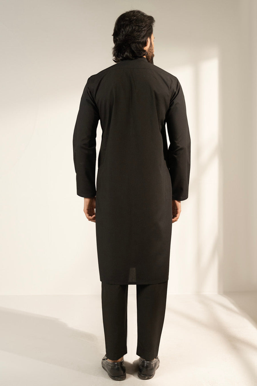 Charcoal Silk Blend 2-Piece Kurta Set | Band Collar