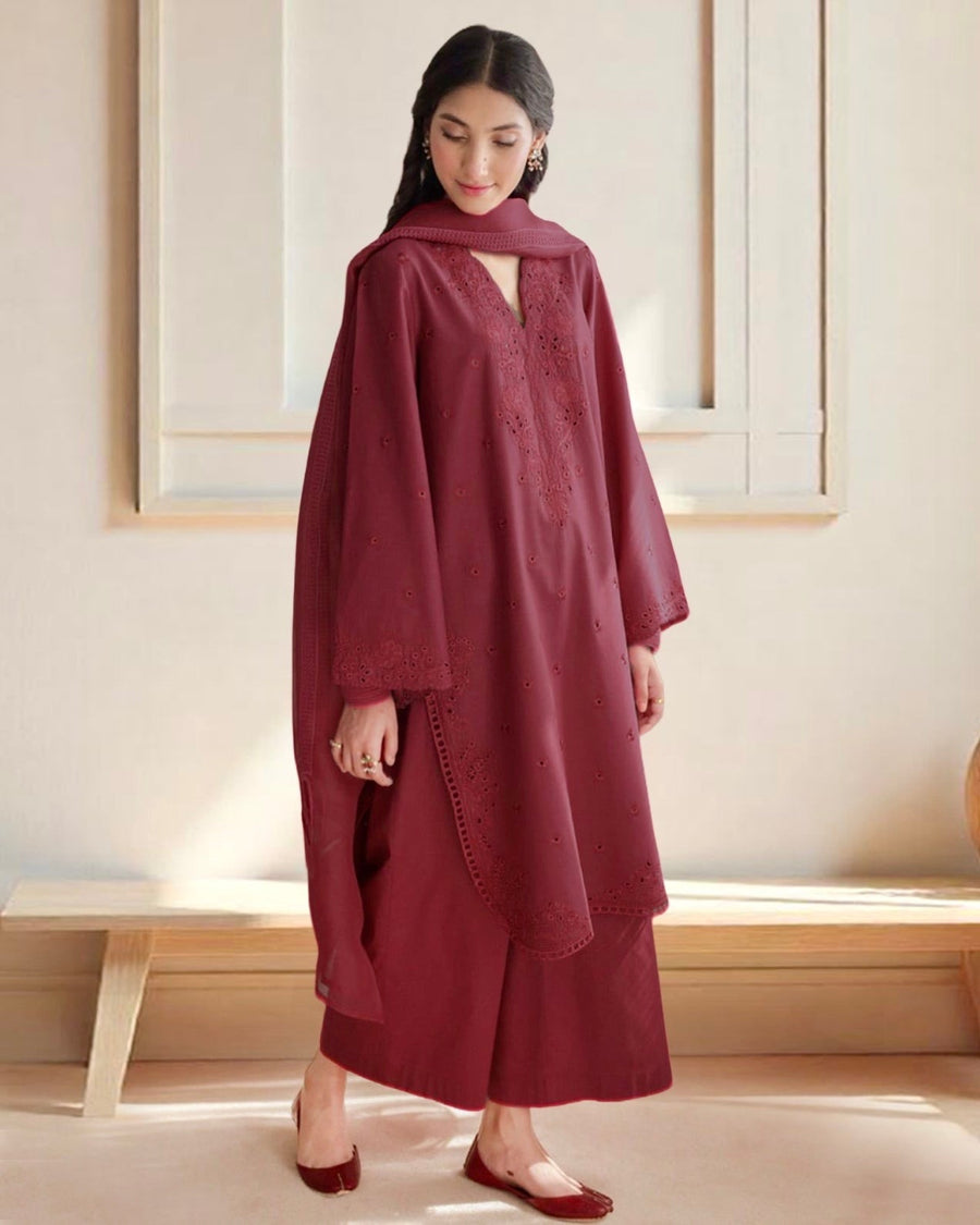 Maroon Elegance – Luxury Embroidered Suit for Women